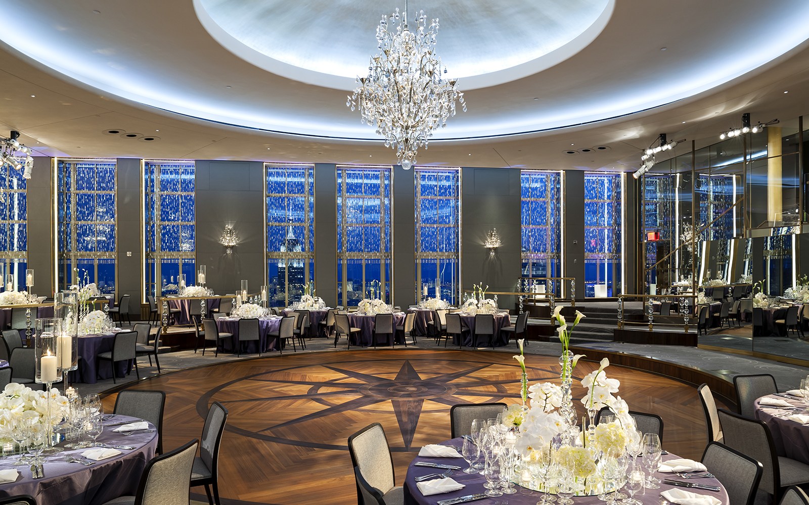 The Rainbow Room ballroom set for an event